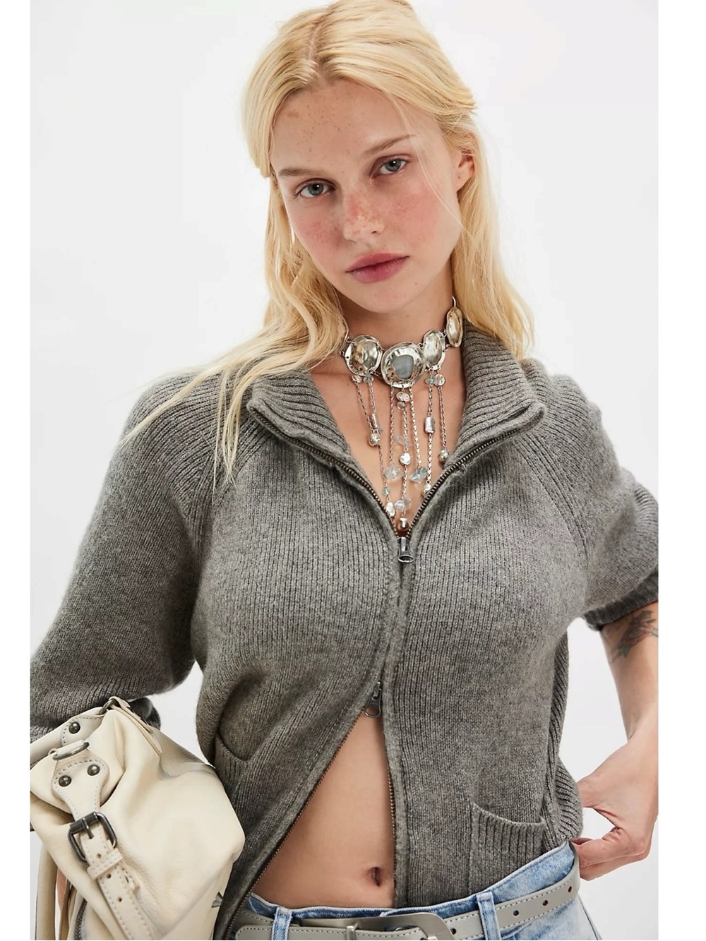 Free People Speak Up Statement Layer Necklace in Silver NWT